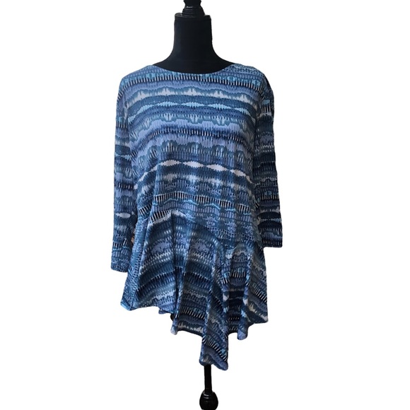 New Directions Asymmetrical Blue Wave Striped Blouse size XL - Picture 8 of 8
